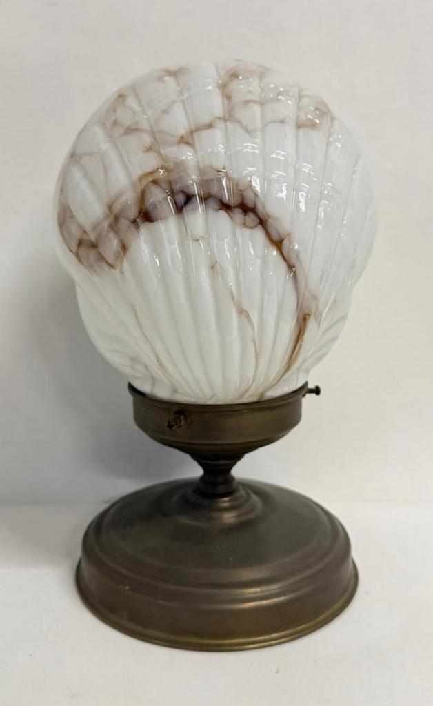 Fraaie Art Deco wit bruin marmer Schelp lamp luxe armatuur, Ophalen of Verzenden, Zo goed als nieuw, Glas, Art deco
