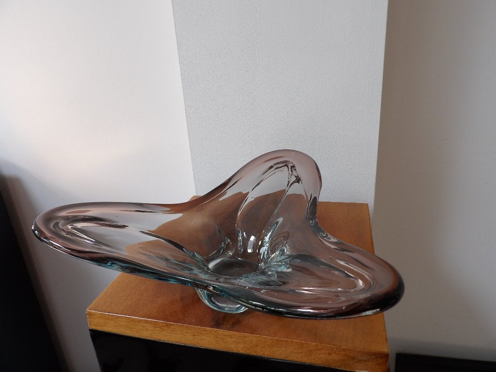 Sixties Murano Kristal Glas Schaal Paars/Blauw 31cm, Antiek en Kunst, Antiek | Glas en Kristal, Ophalen of Verzenden