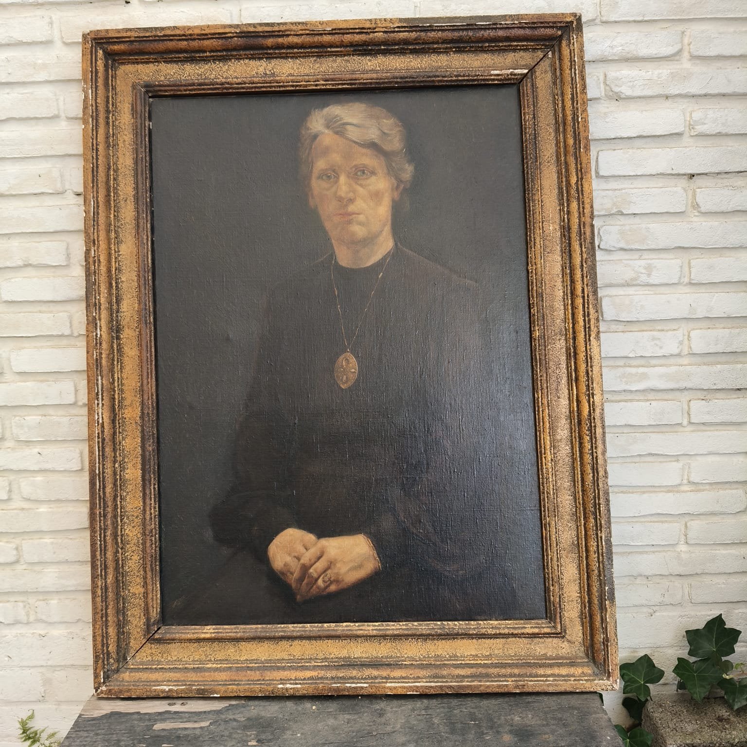 Vintage portretschilderij van vrouw, Antiek en Kunst, Doek, Portret of Personen, Realistisch, Ophalen of Verzenden