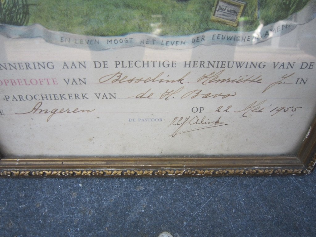 Relgieuze prent, 1955, hernieuwing Doopbelofte Besselink, Ophalen