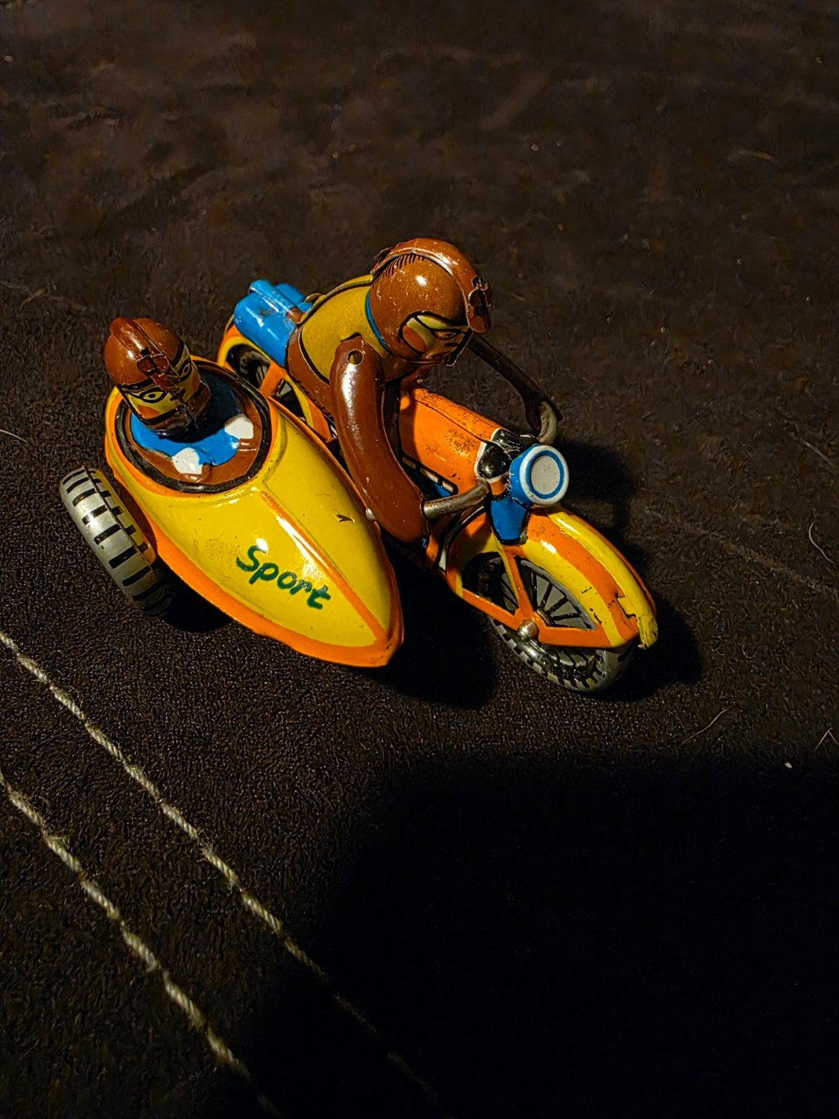 Oude blikken motor met zijspan - Vintage speelgoed, Ophalen of Verzenden