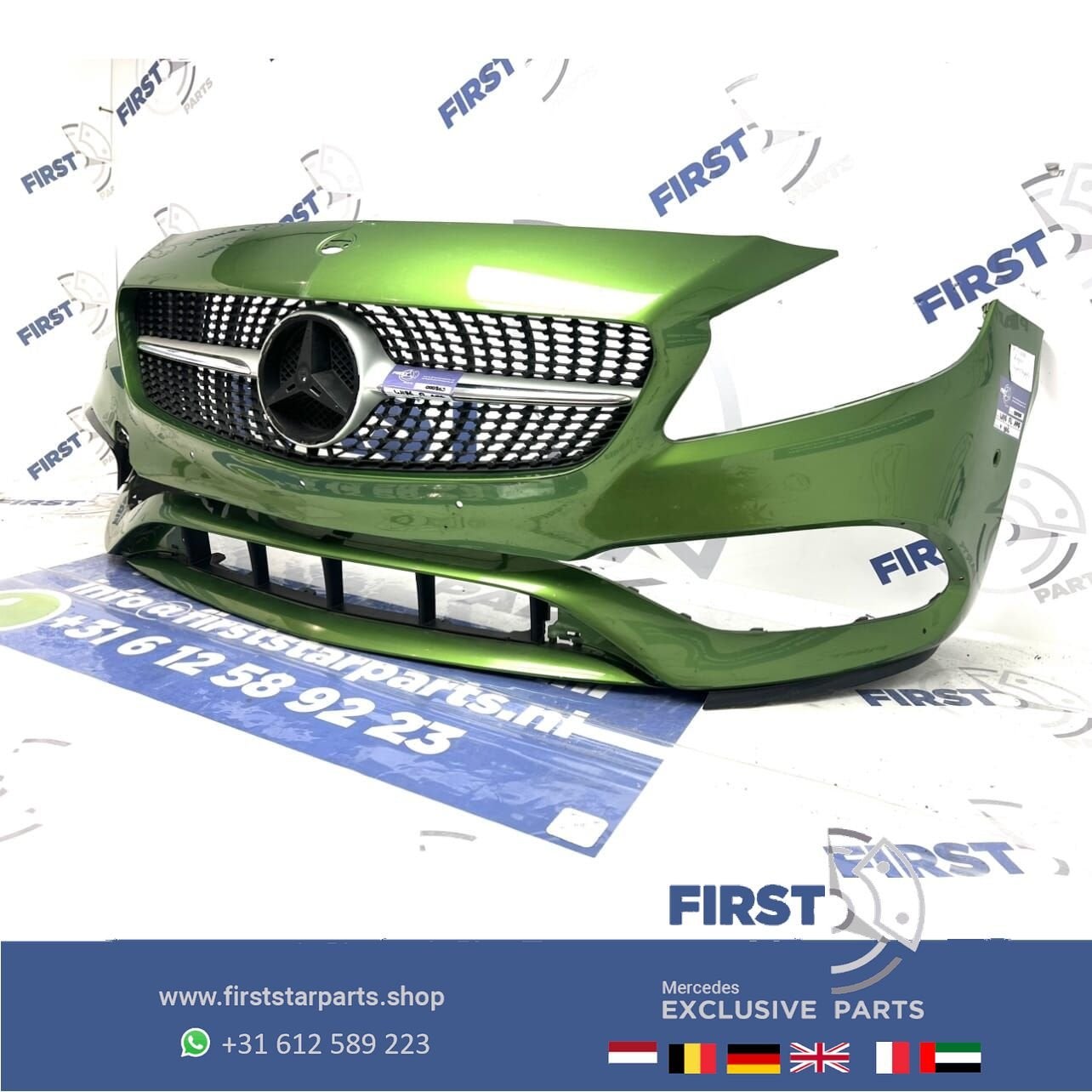W176 Facelift A45 AMG Voorbumper groen 2019 + Diamond gril o, Gebruikt, -, Voor, Ophalen of Verzenden