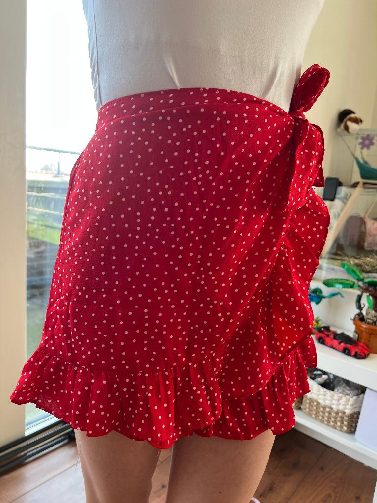 Loavies rode overslagrok met stippen, Ophalen of Verzenden, Zo goed als nieuw, Maat 34 (XS) of kleiner, Boven de knie