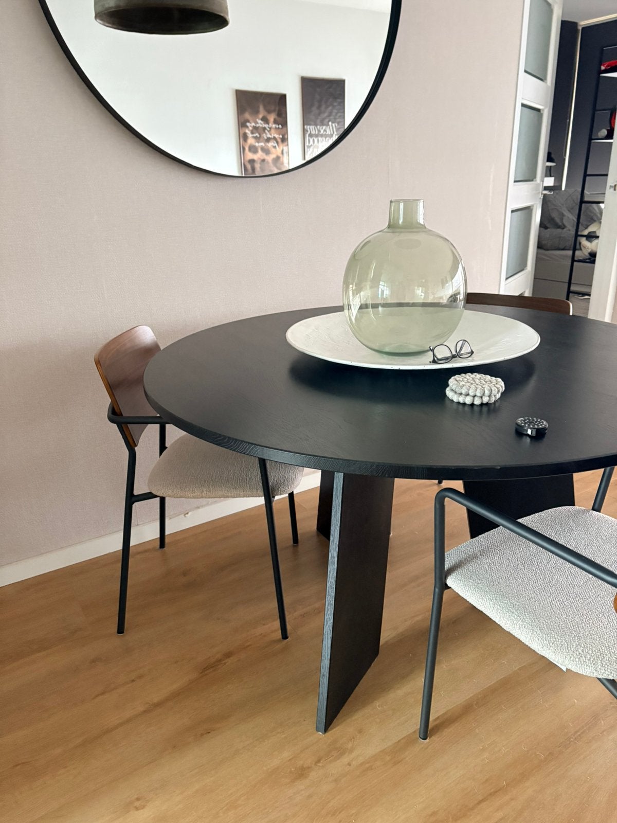Eettafel rond zwart basiclabel, Ophalen, Zo goed als nieuw, Rond, 100 tot 150 cm