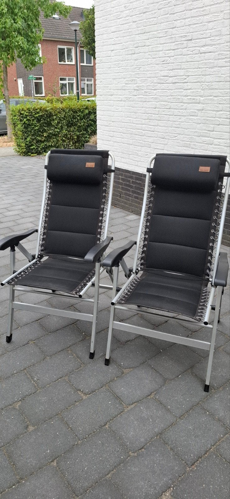 2x Comfortabele campingstoelen - Zwart en grijs, Ophalen, Gebruikt, Campingstoel