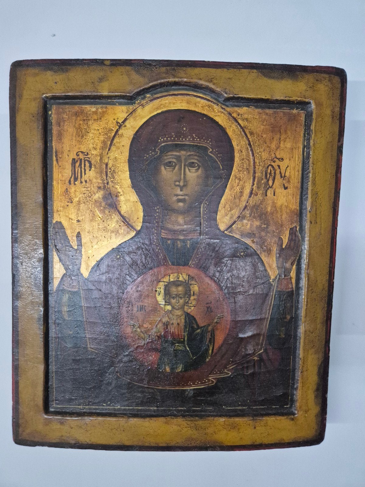 Antieke Russische Icoon: Moeder Gods van het Wonderteken, Ophalen of Verzenden