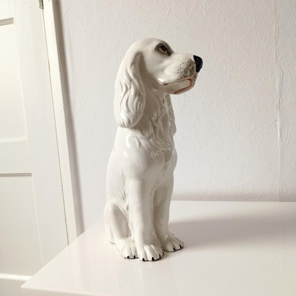 Large Ceramic Spaniel Dog Italy, White, Figurine,, Antiek en Kunst, Ophalen of Verzenden