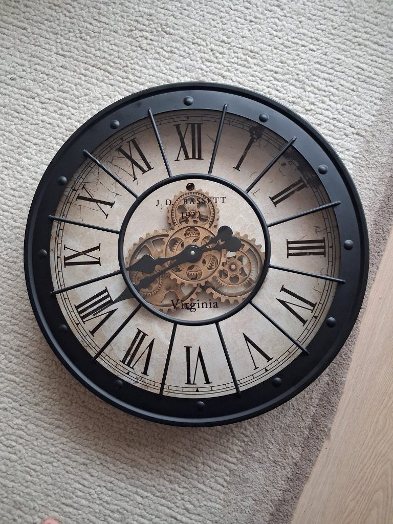 Grote wandklok met zichtbaar uurwerk - Industrieel/Vintage, Huis en Inrichting, Woonaccessoires | Klokken, Ophalen, Wandklok, Zichtbaar uurwerk