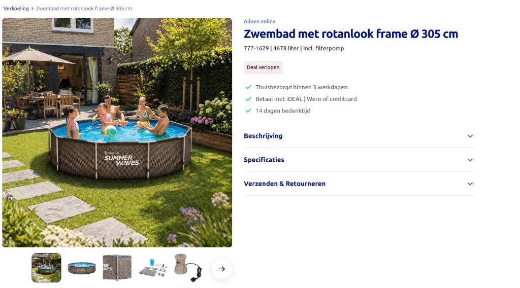 Zwembad met rotanlook frame Ø 305 cm - Summer Waves, Ophalen, Rond, Nieuw, Opzetzwembad