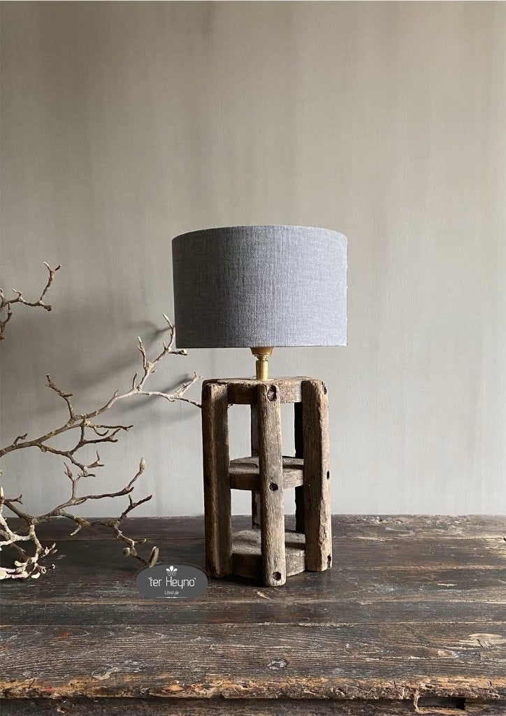 Houten Cotton Mill lamp Aura Peeperkorn stoer sober wonen, Huis en Inrichting, Met schakelaar, 32 cm, Verzenden, Natuurlijk materiaal
