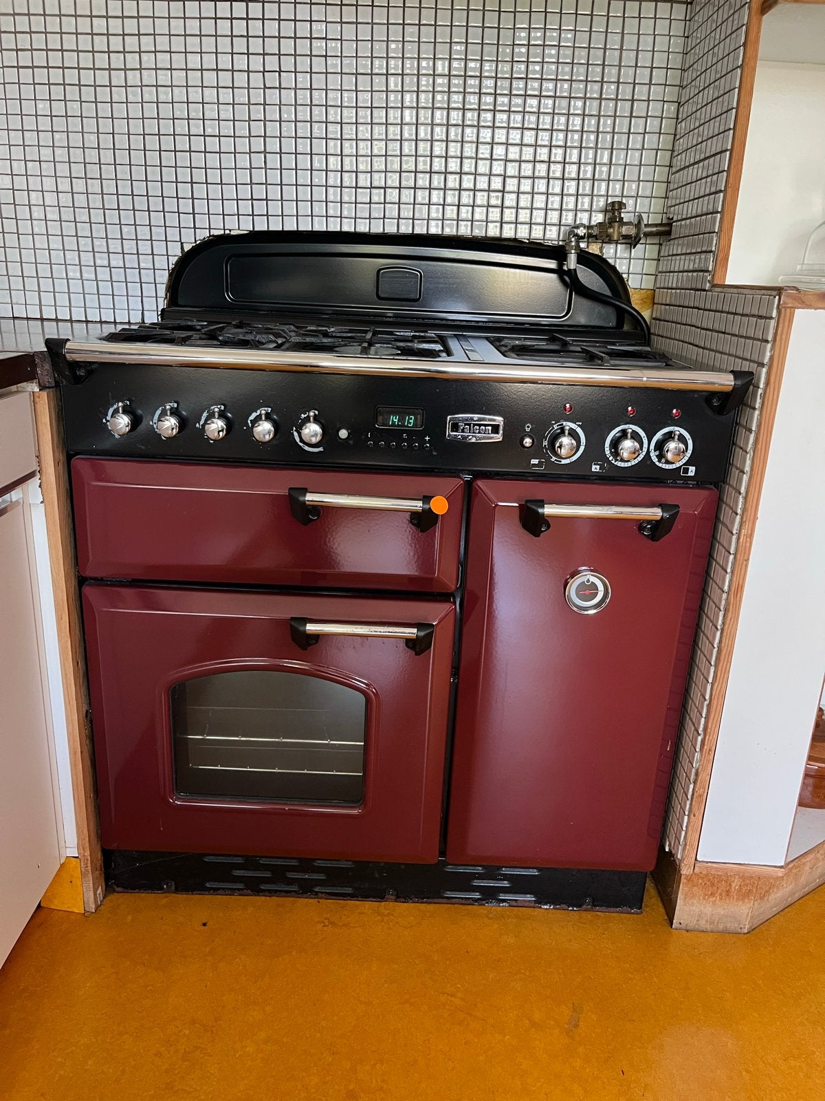 Falcon Classic 90 Fornuis Rood - Gasfornuis met Ovens, Ophalen, Gebruikt, 60 cm of meer, Grill