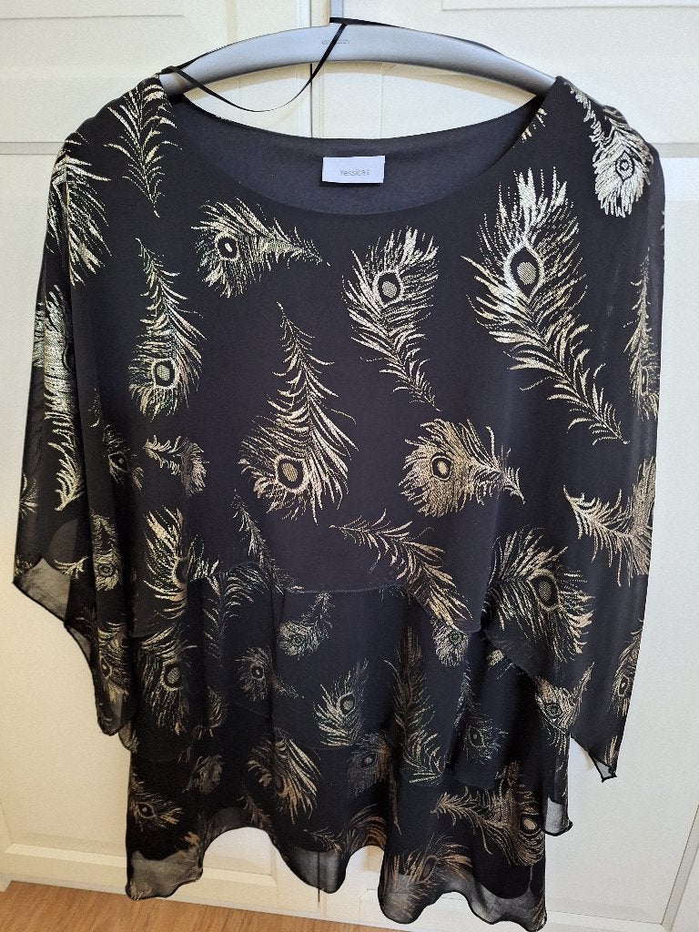 Tuniek zwart/goud Yessica mt.52/54, Kleding | Dames, Ophalen of Verzenden, Zo goed als nieuw, Blouse of Tuniek, Yessica