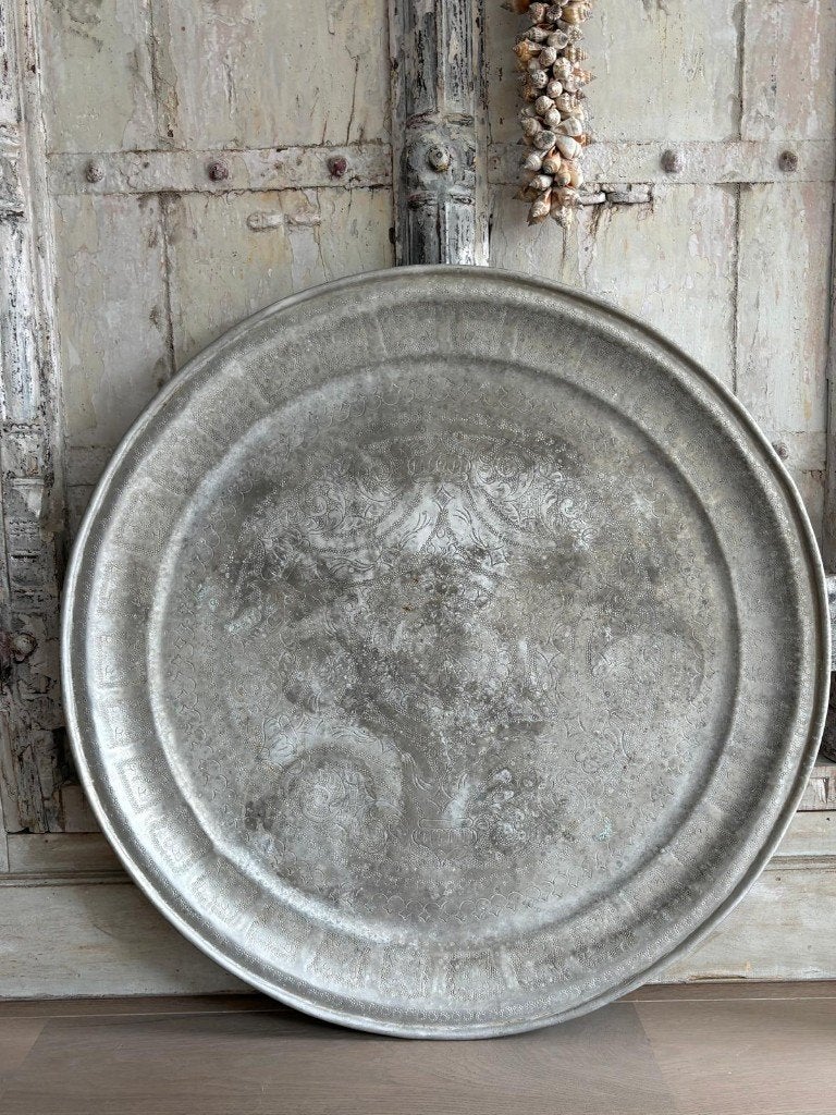 Vintage Marokkaans dienblad  Ø 77 cm, Huis en Inrichting, Woonaccessoires | Dienbladen, Ophalen of Verzenden, Gebruikt, Rond, Metaal