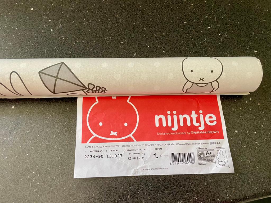 Nijntje Behang - restant, Huis en Inrichting, Stoffering | Behang, Ophalen, Minder dan 10 m², Grijs, Kinderkamer