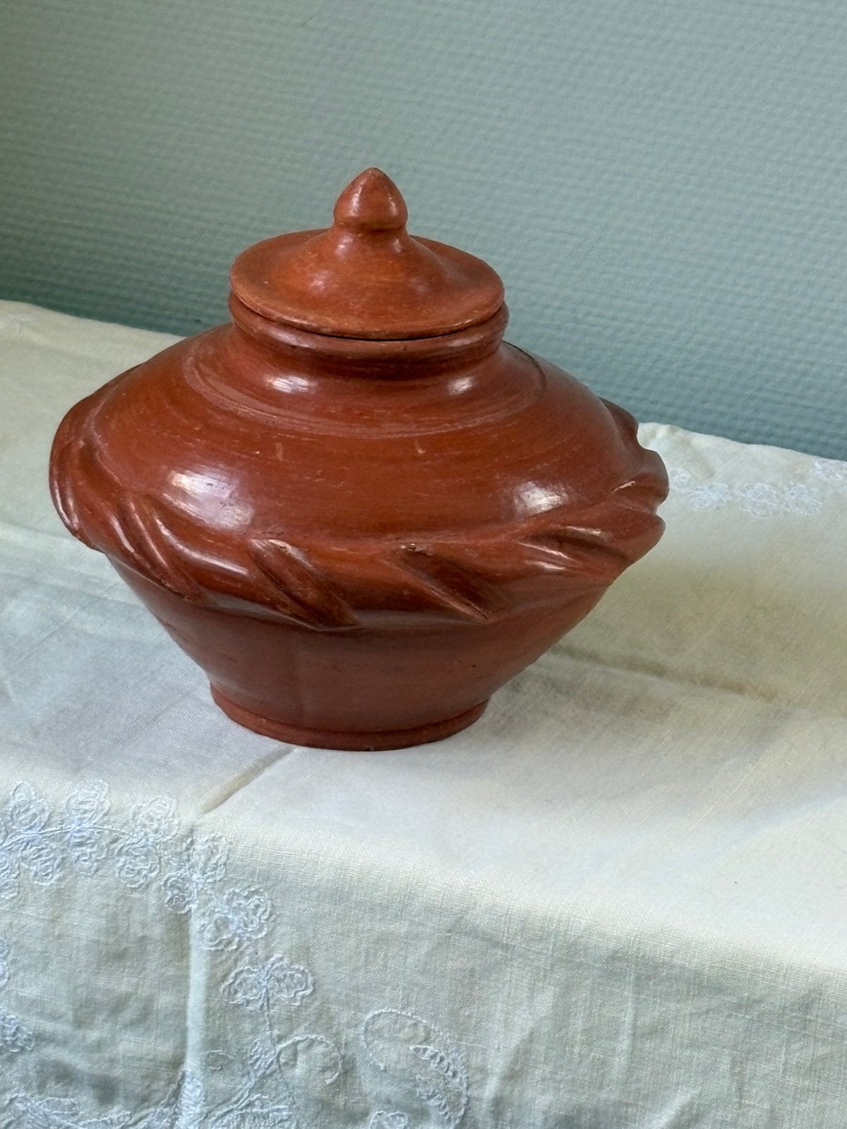 Vintage terracotta pot met deksel |, Antiek en Kunst, Ophalen of Verzenden