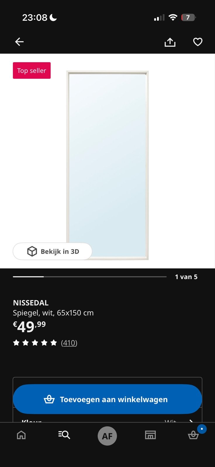 Grote spiegel IKEA Nissedal Spiegel wit 65x150 cm, Gebruikt, 100 tot 150 cm, Ophalen of Verzenden, Rechthoekig
