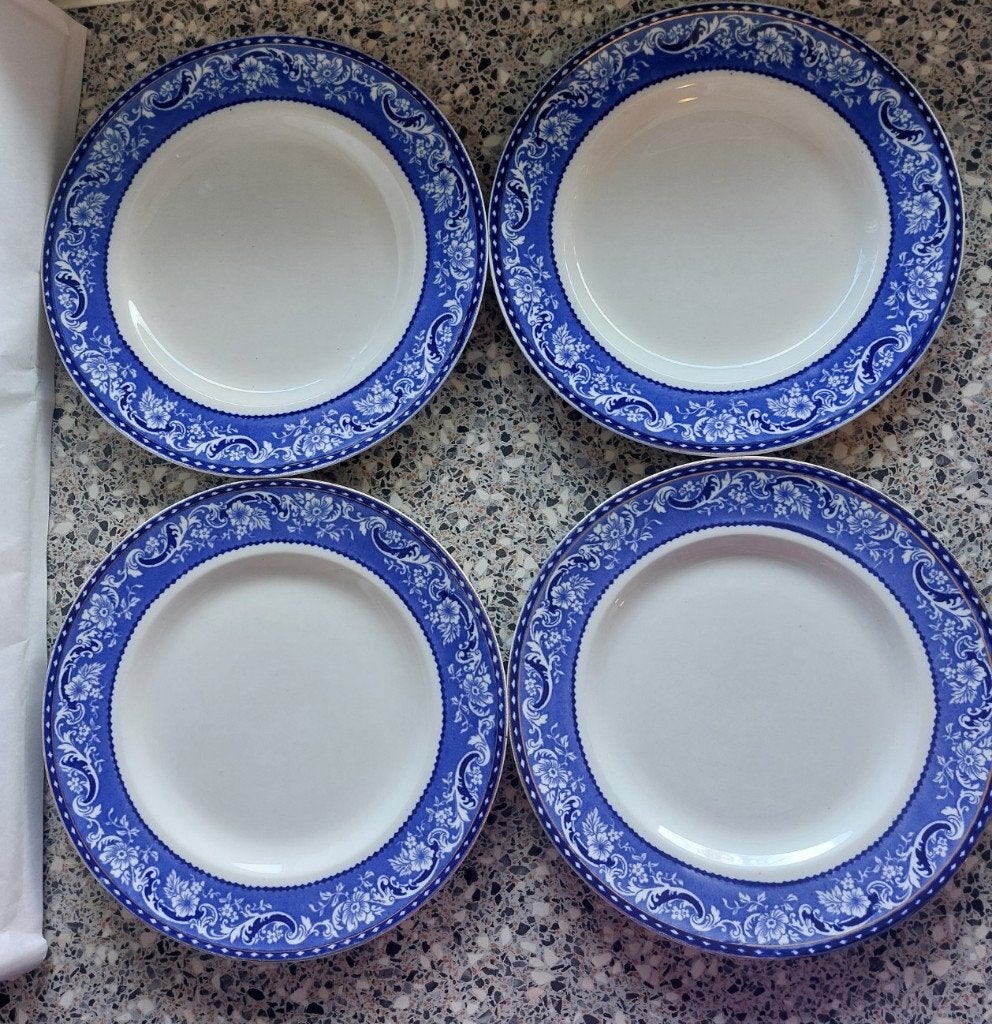 4 kleine ontbijt borden Blauw Alfred Meakin Blue Leighton, Ophalen of Verzenden, Zo goed als nieuw, Bord(en), Overige stijlen
