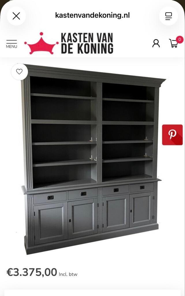 Prachtige donkergrijze houten boekenkast met trap, Gebruikt, 200 cm of meer, 150 tot 200 cm, Ophalen of Verzenden