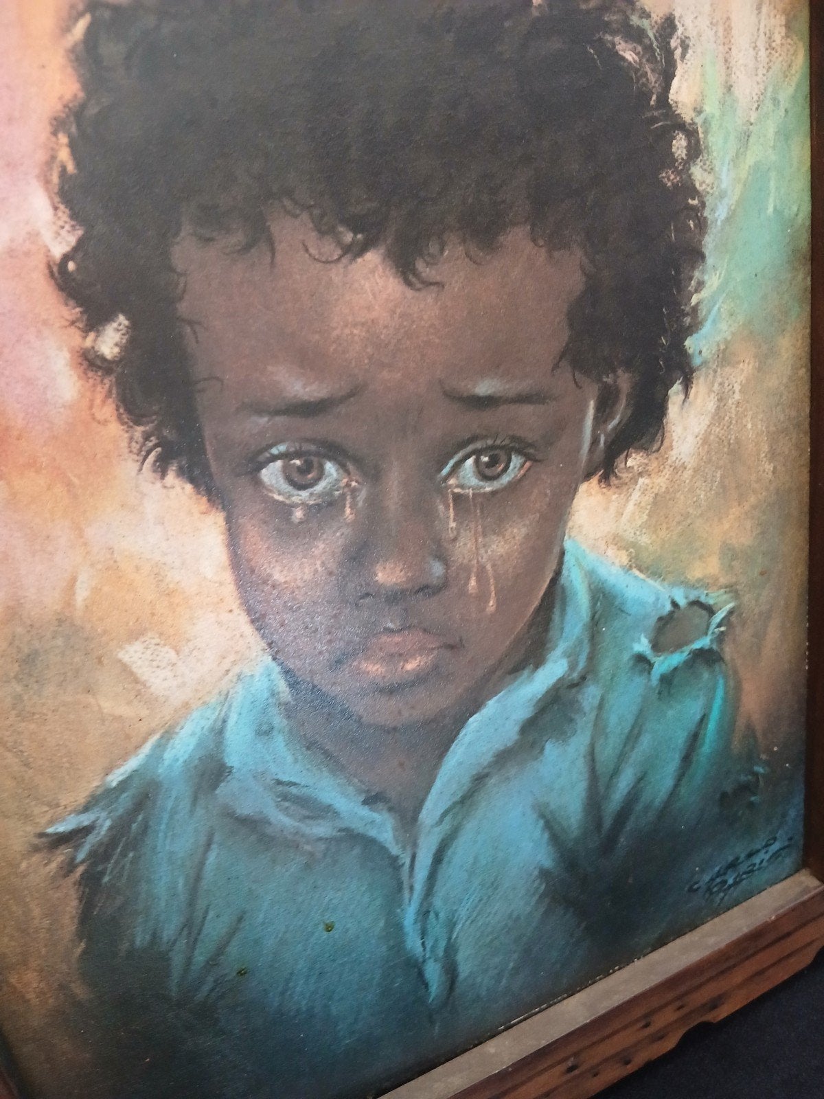 Vintage Schilderij Huilend Jongetje - Gesigneerd, Antiek en Kunst, Kunst | Schilderijen | Klassiek, Ophalen