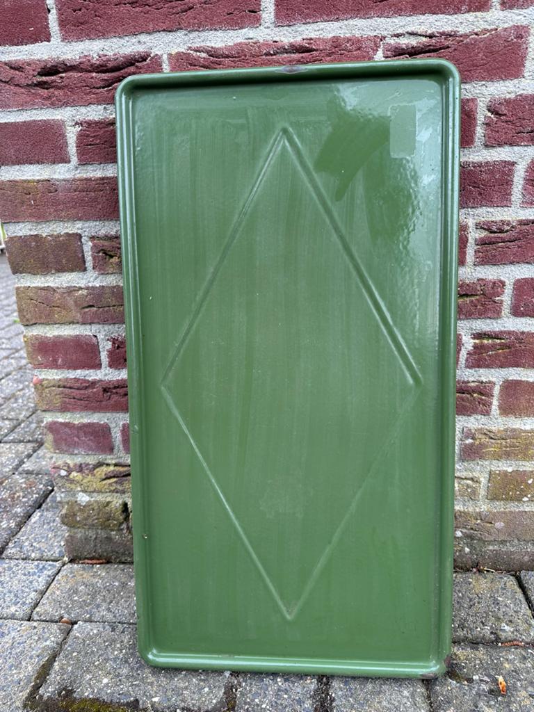 Groene vintage emaille plaat voor onder gasstel, Ophalen of Verzenden