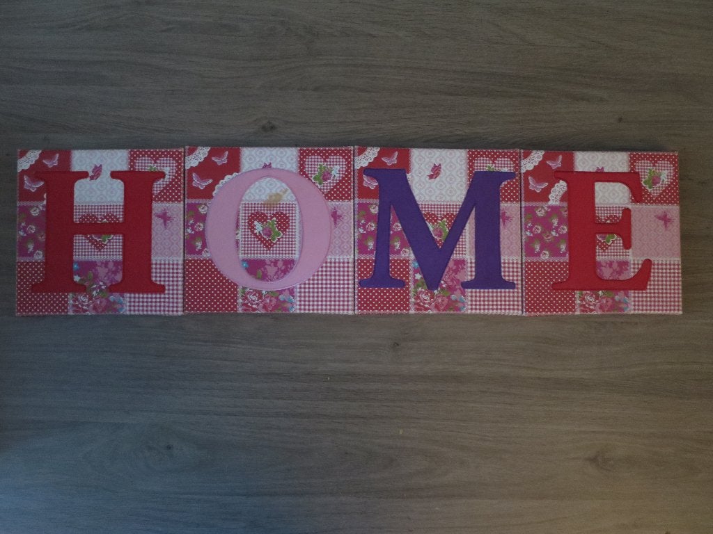 Vrolijke Wanddecoratie "HOME" - 4-Delige Canvas Doeken, Ophalen of Verzenden, Gebruikt, Meerkleurig