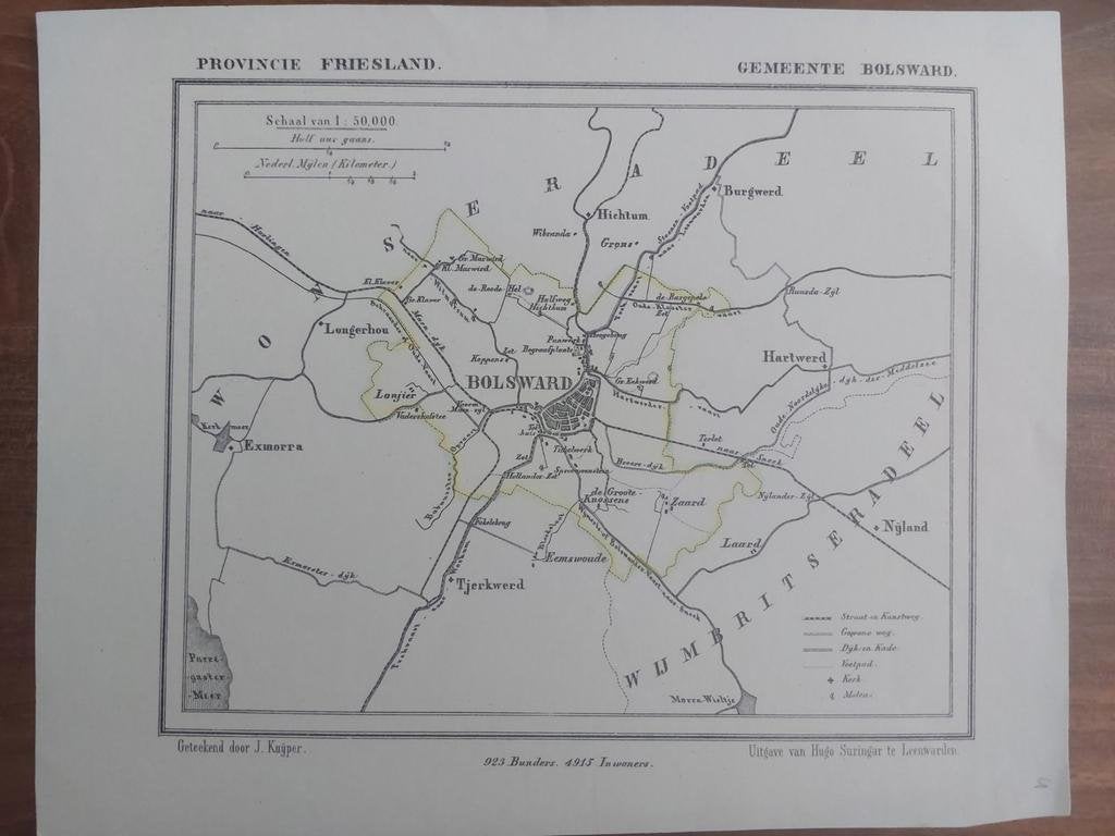 4 / Bolsward Exmorra Nijland Litho uit 1865 van J. Kuyper, Ophalen of Verzenden