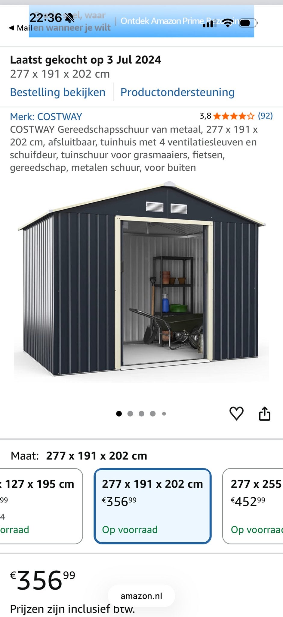 COSTWAY Metalen Gereedschapsschuur nieuw in doos, Ophalen, Nieuw, Metaal, Overige typen