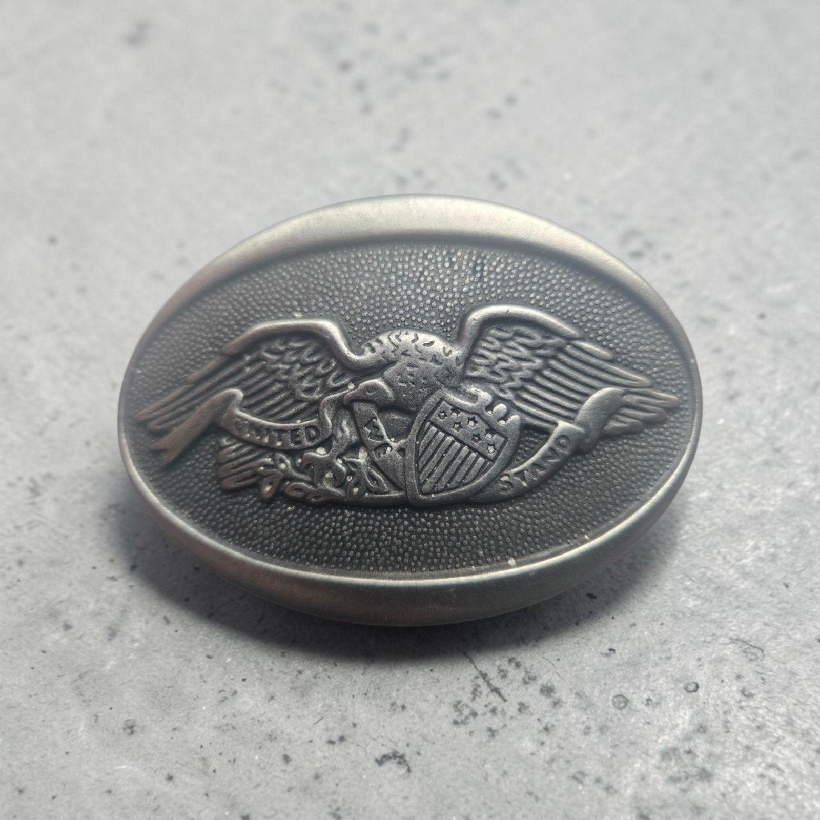 Vintage Pewter Belt Buckle "United We Stand" – US Eagle, Ophalen of Verzenden, Gedragen, Overige kleuren, Losse buckle of gesp