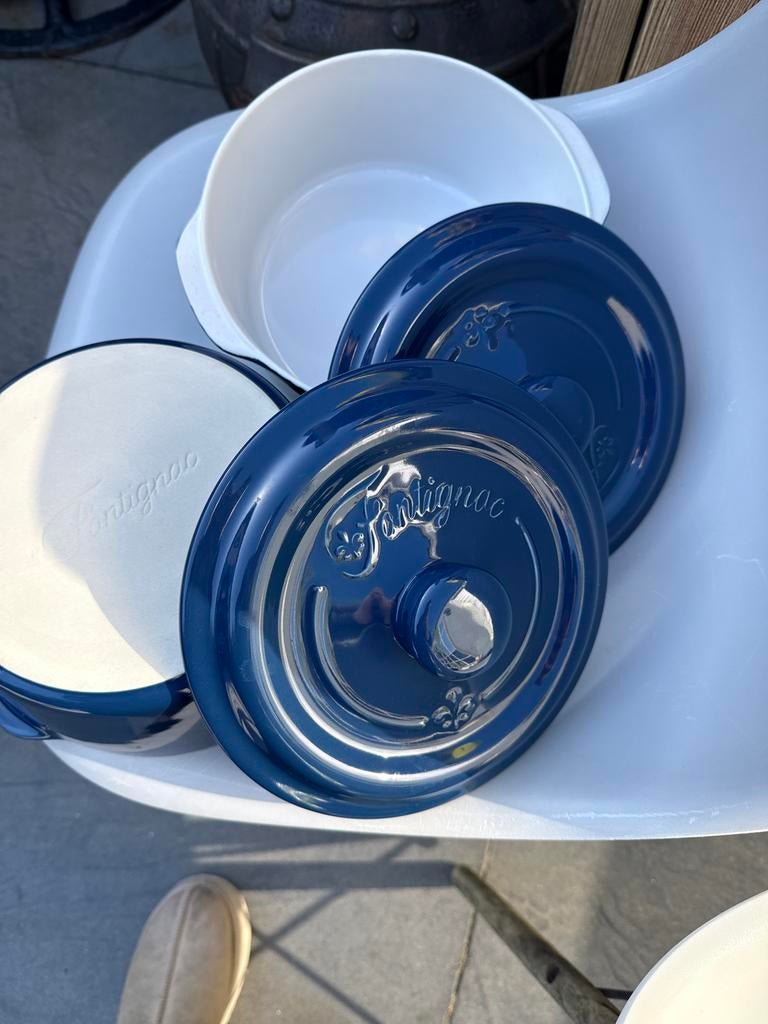 Fontignac porseleinen Braadpan met Deksel - Blauw, Ophalen of Verzenden, Zo goed als nieuw, Gietijzer, Koekenpan of Braadpan