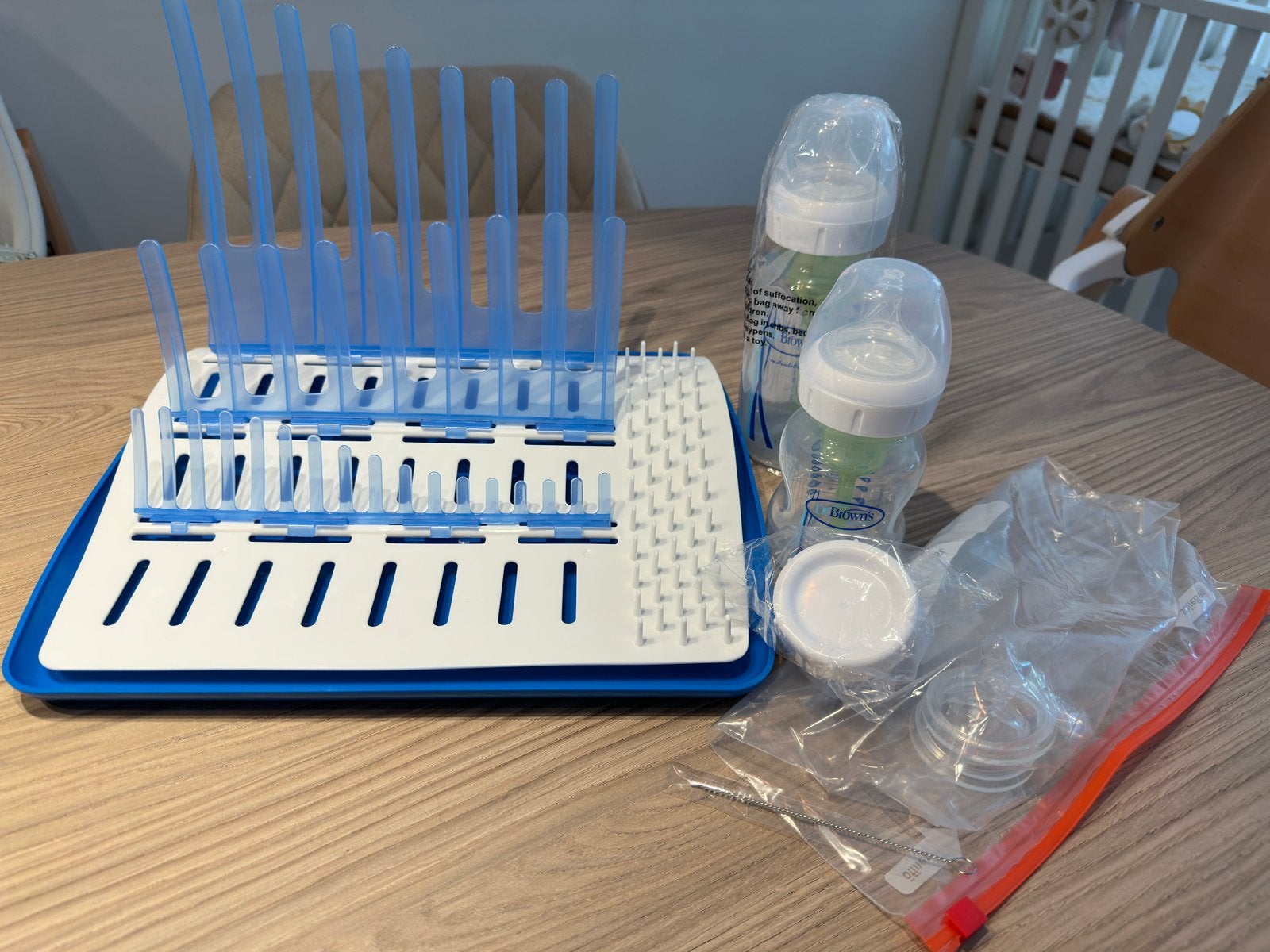 Flessenrek met Dr. Brown's flessen en accessoires, Kinderen en Baby's, Babyvoeding en Toebehoren, Ophalen of Verzenden, Nieuw