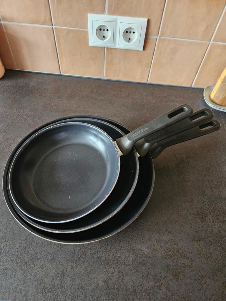 GreenPan koekenpannenset - 20, 24 en 28 cm - Inductie, Huis en Inrichting, Keuken | Potten en Pannen, Overige materialen, Gebruikt