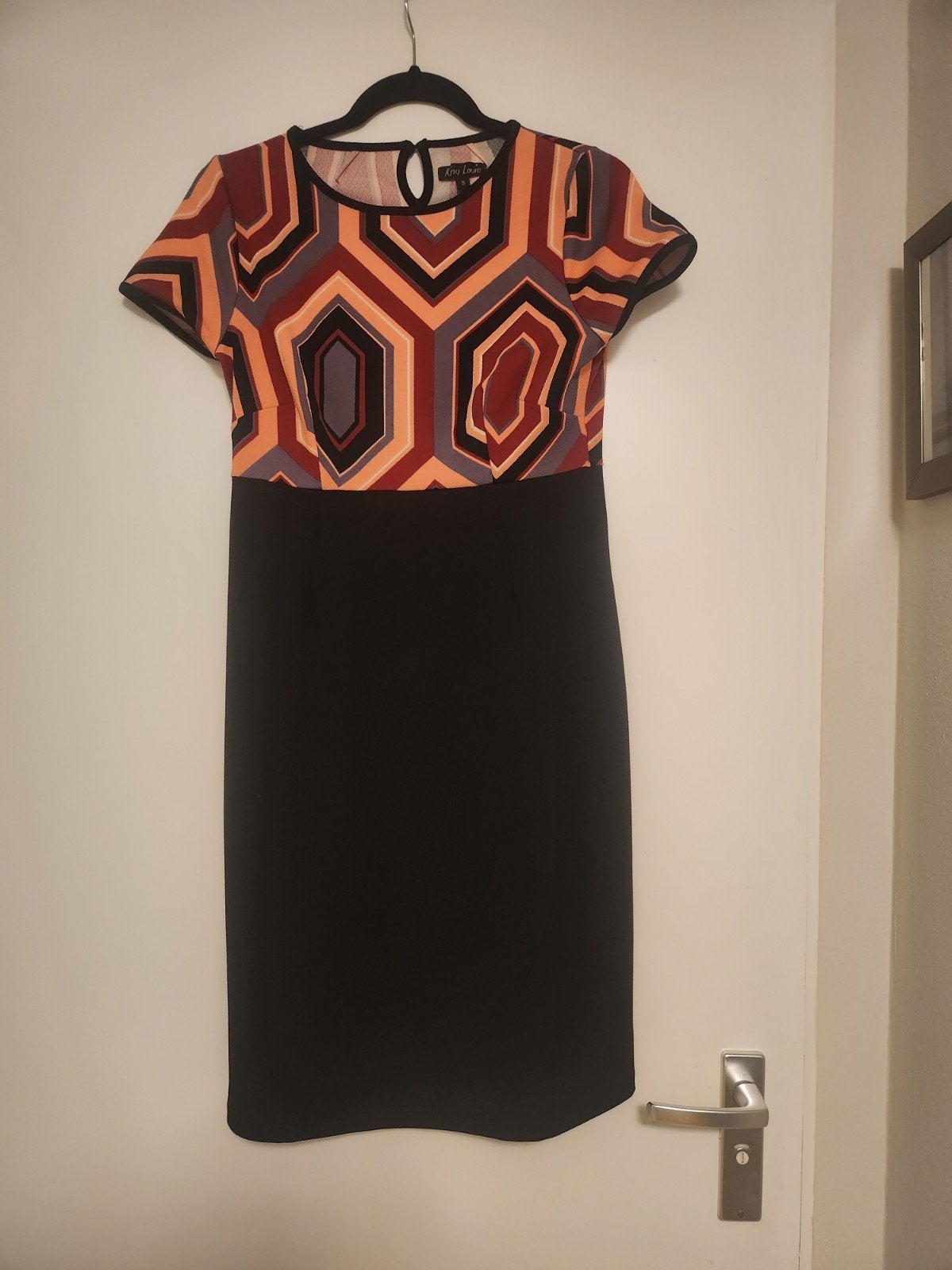 King Louie jurk met geometrische print, maat S, Zwart, Ophalen of Verzenden, Zo goed als nieuw, Knielengte