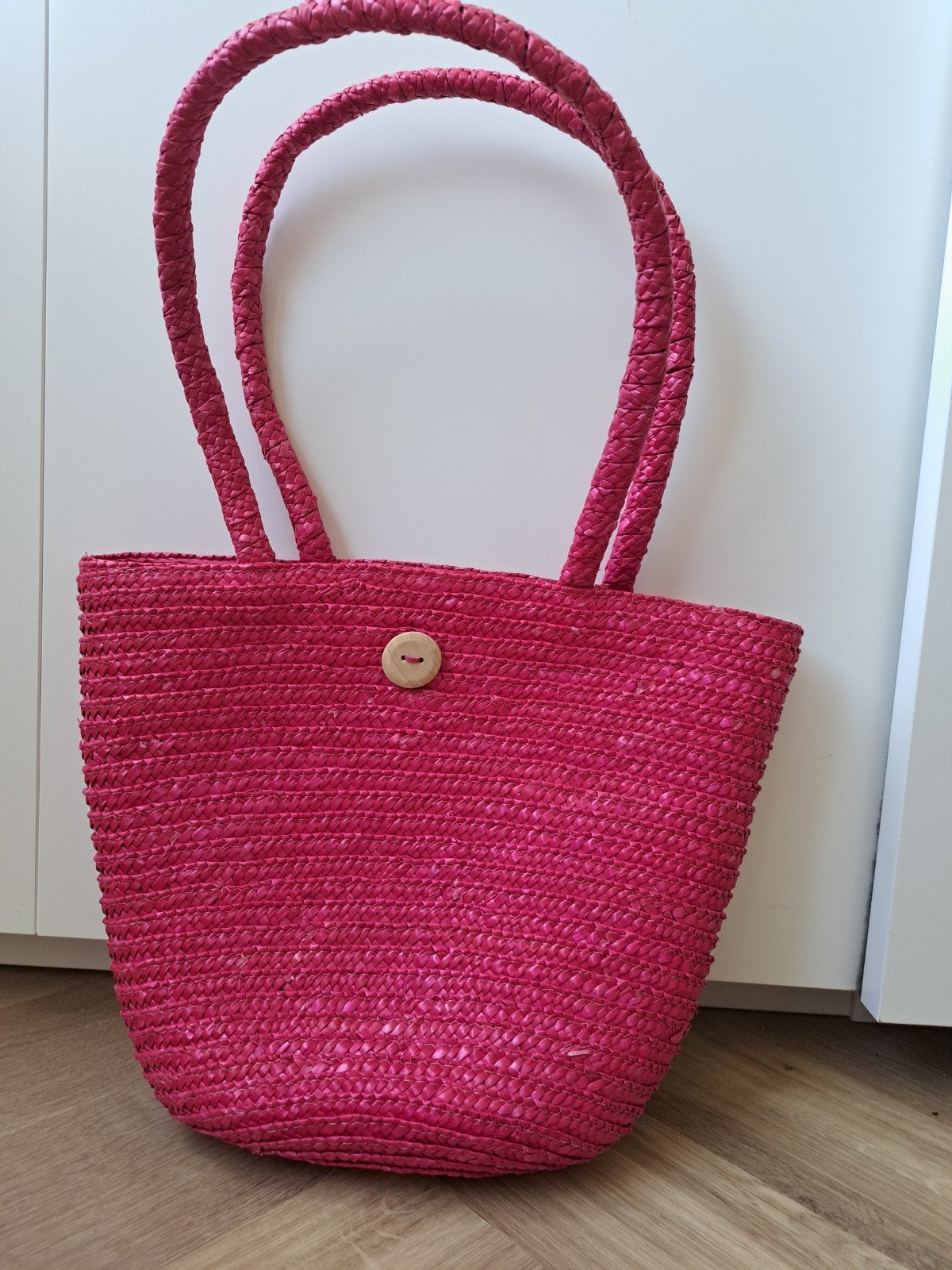 Nieuw  ! Felroze / Fuchsia rieten tas, Ophalen of Verzenden, Nieuw, Roze, Shopper