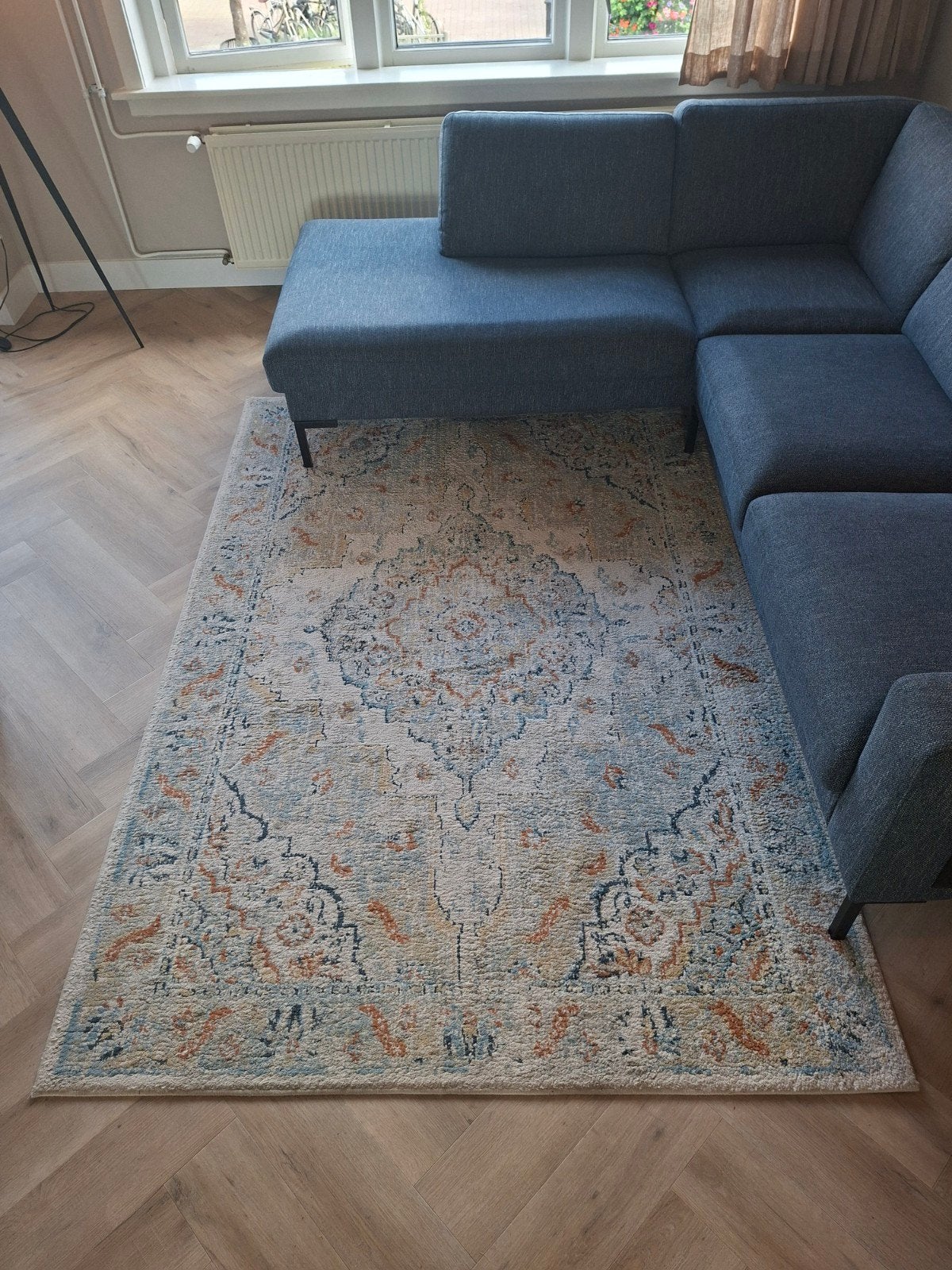 Vintage Vloerkleed - Blauw - Zo goed als nieuw, Ophalen, 150 tot 200 cm, Zo goed als nieuw, Blauw