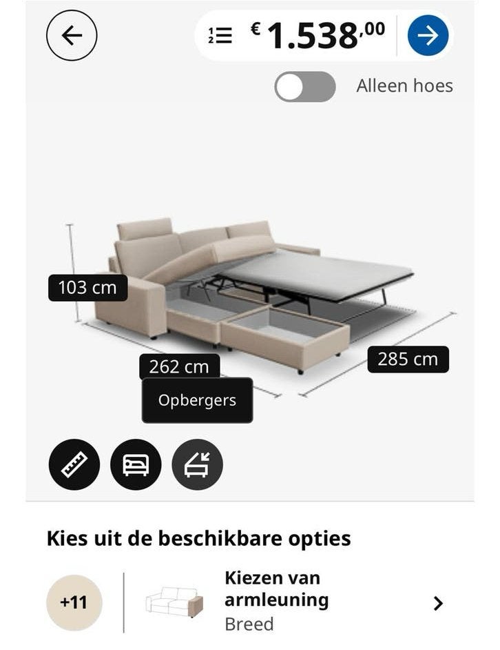 Ikea VIMLE Slaapbank - Zo goed als nieuw - Gunnard beige, Ophalen, Beige, Tweepersoons, Zo goed als nieuw