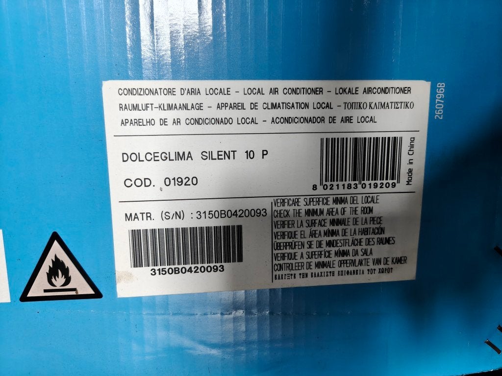 Mobiele airco Olimpia Splendid Dolceclima Silent 10P, Ophalen, Minder dan 60 m³, Nieuw, 3 snelheden of meer