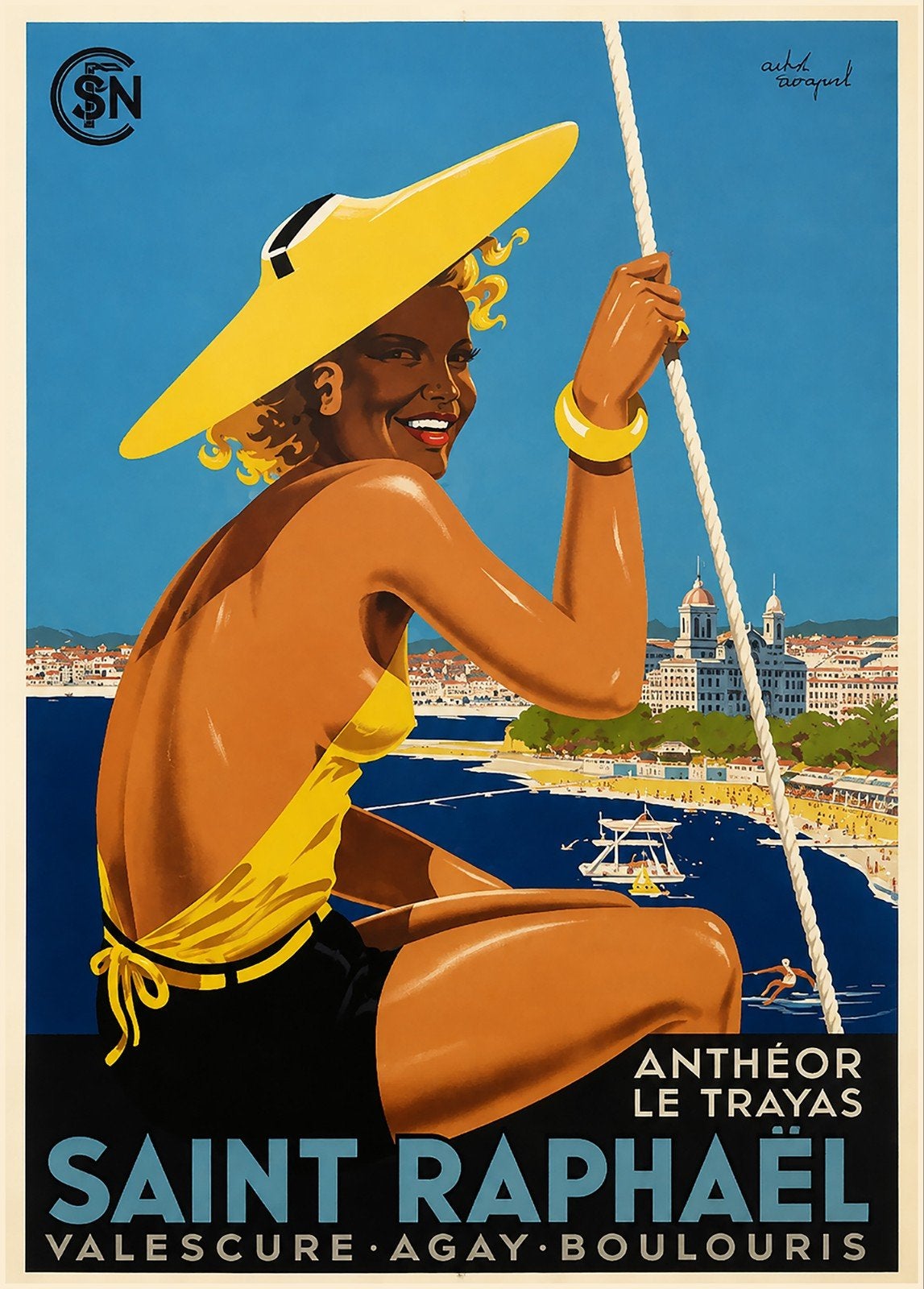 Vintage Aer Deco Reclameposter Saint Raphael Côte d'Azur, Ophalen of Verzenden
