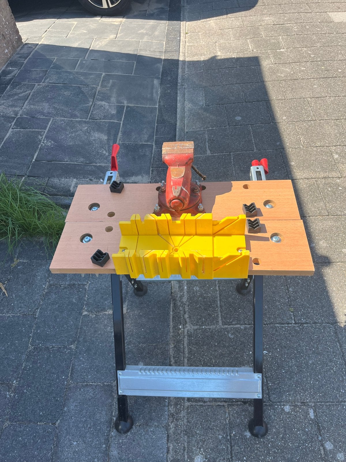 Inklapbare Werkbank met Bankschroef en Verstekbak, Ophalen, Gebruikt, 70 tot 120 cm, Bankschroef