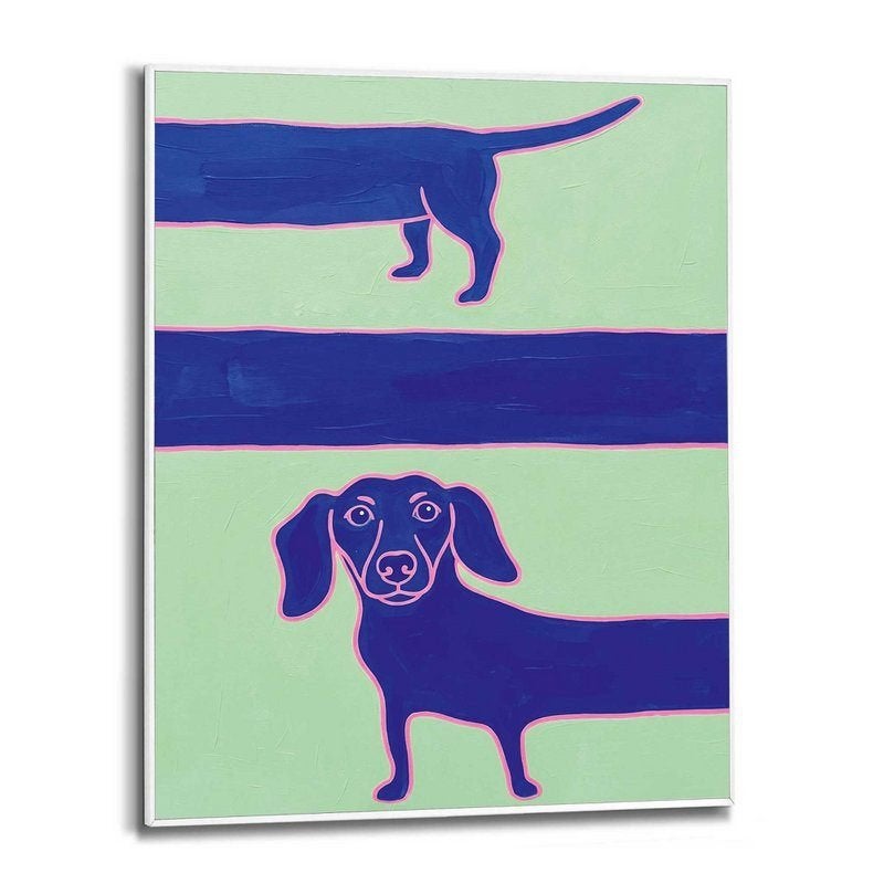 KLEURRIJK POP-ART KUNSTWERK - BLAUWE TECKEL