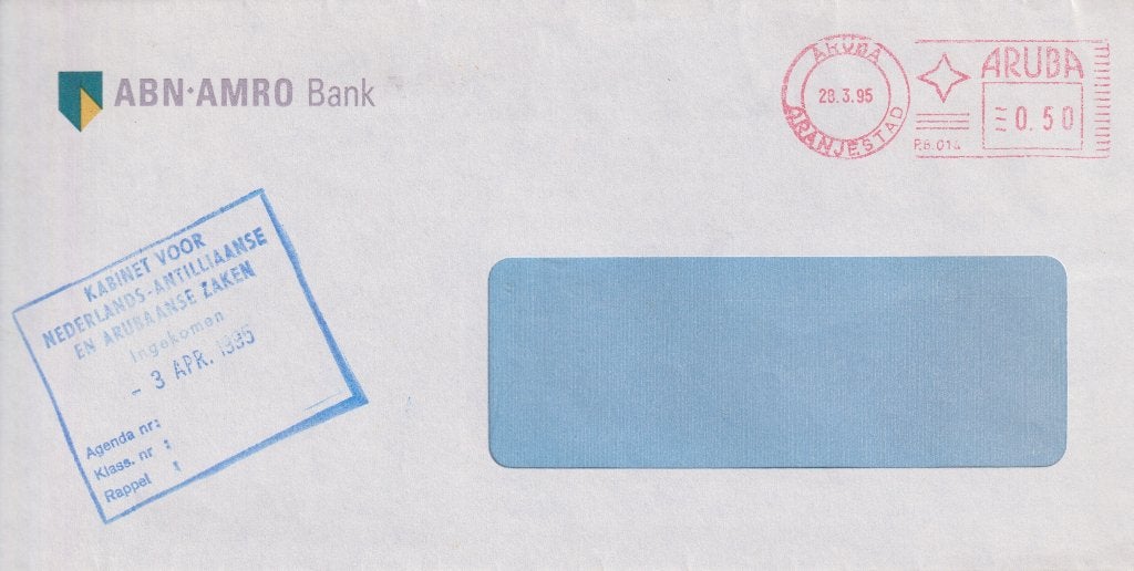Aruba 1995 ABN-AMRO Machinestempel Kabinet NA, Verzenden, Envelop