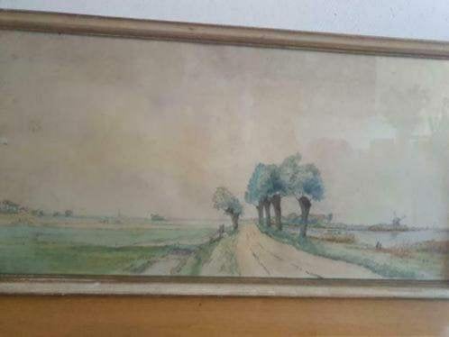 Aquarel Hollands landschap Johzina Pieternella v d Burgh, Ophalen