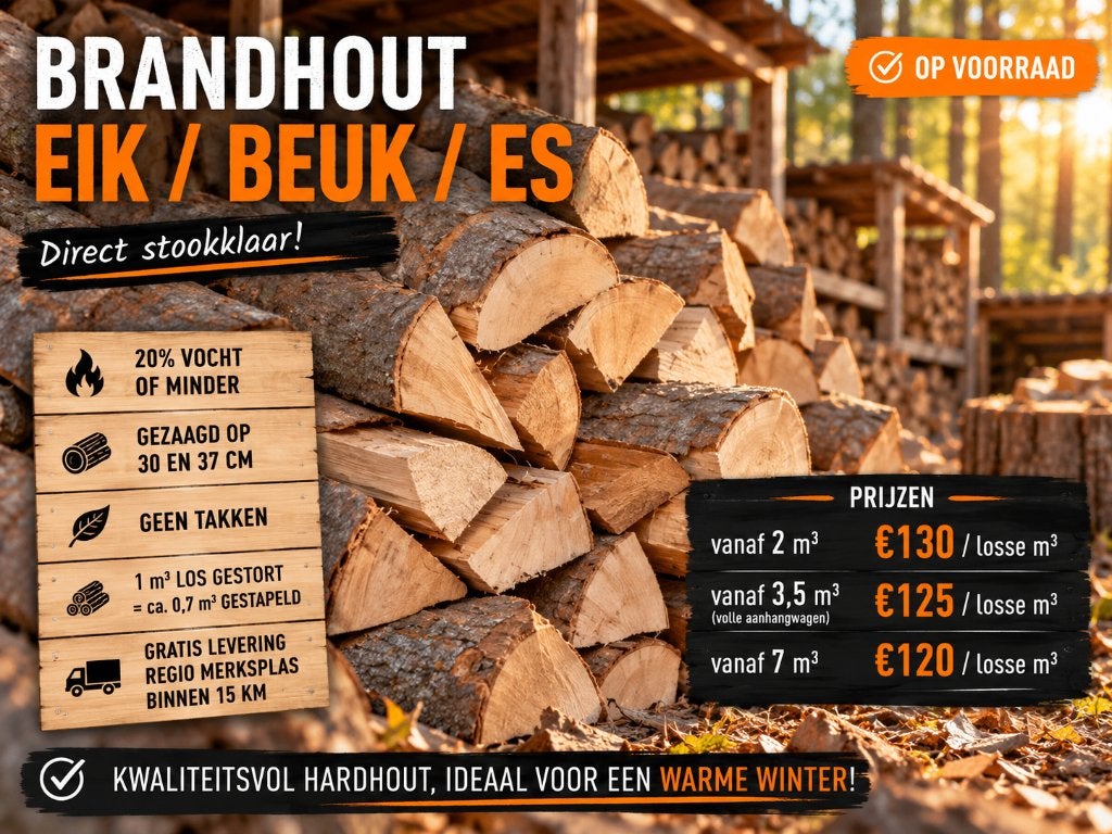 Droog brandhout eik • beuk • es - vanaf €120/m³, Tuin en Terras, Minder dan 3 m³, Ophalen, Eikenhout, Blokken