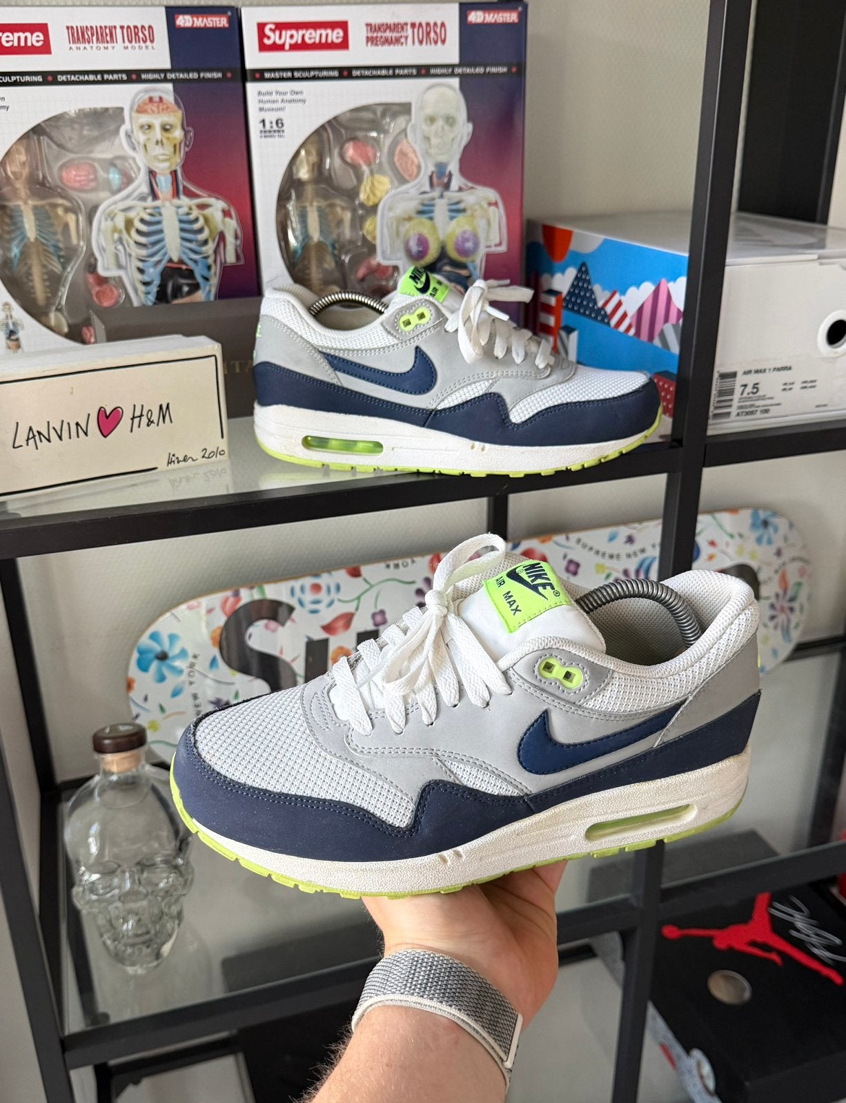 Nike Air Max 1 White Navy Ghost Green, Kleding | Heren, Schoenen, Zo goed als nieuw, Sneakers of Gympen, Overige kleuren, Ophalen of Verzenden