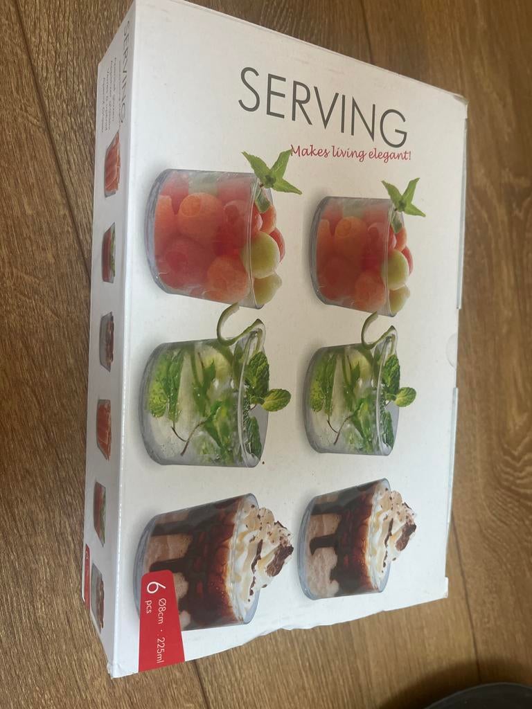 SERVING - 6 stuks glazen voor hapjes/desserts, Huis en Inrichting, Keuken | Keukenbenodigdheden, Nieuw, Ophalen of Verzenden, Overige merken