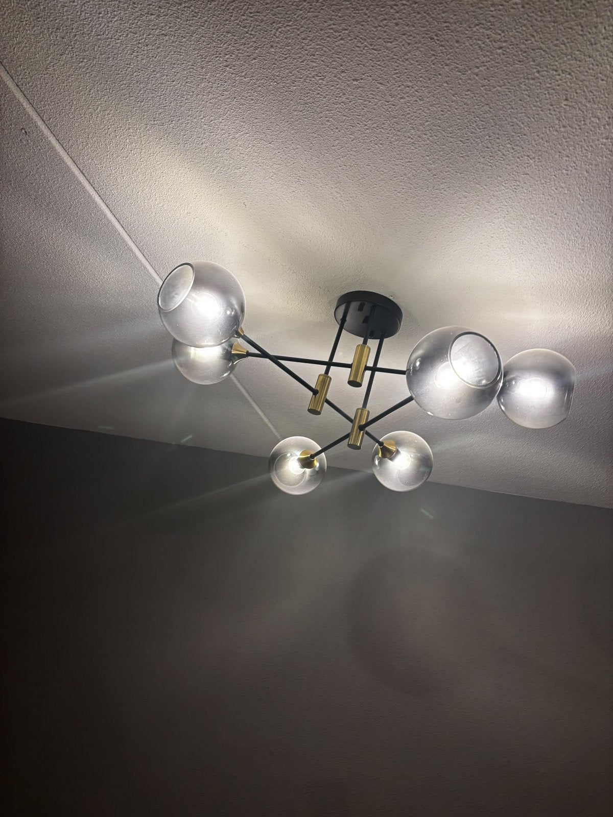 Gerookte lamp 6 bollen grijs, Ophalen, Zo goed als nieuw