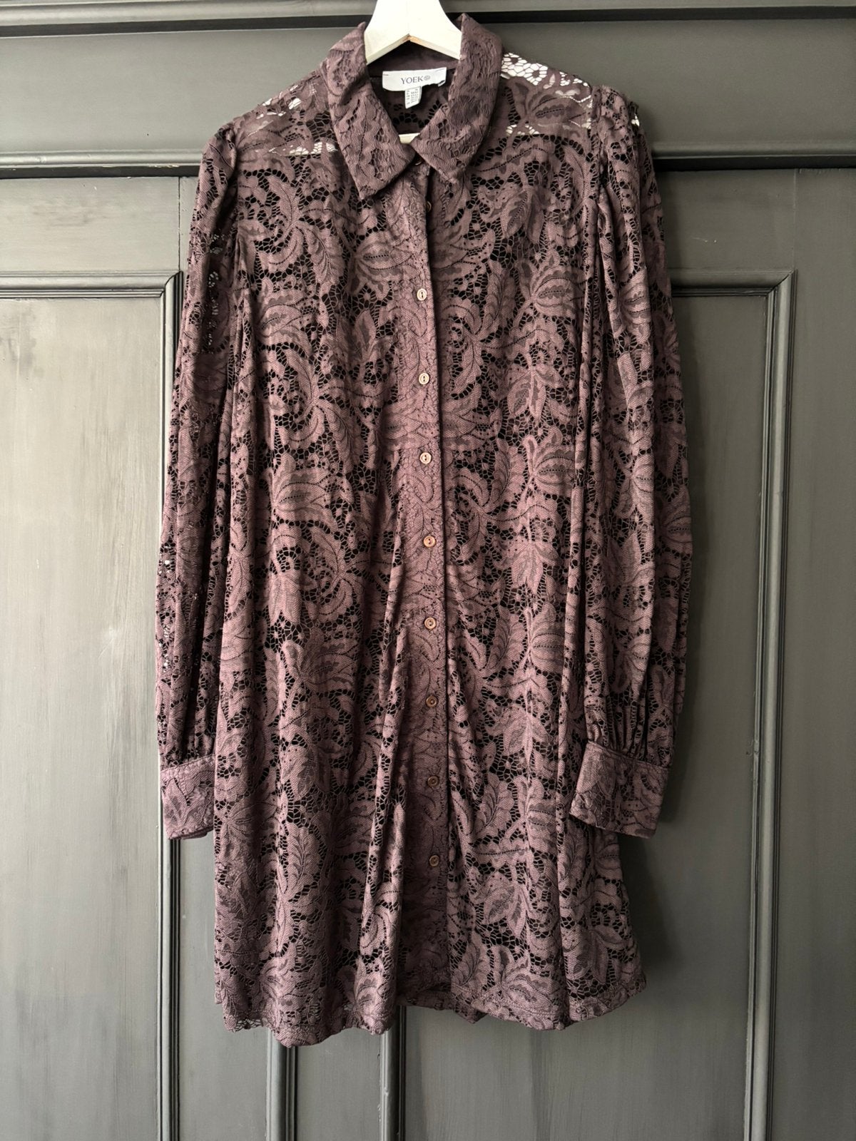 Yoek kanten blouse bruin maat 50/52, Kleding | Dames, Grote Maten, Verzenden, Zo goed als nieuw, Bruin, Blouse of Tuniek