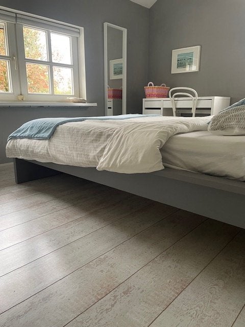 Ikea malm bed 140x200 grijs, Ophalen, Tweepersoons, 140 cm, Zo goed als nieuw