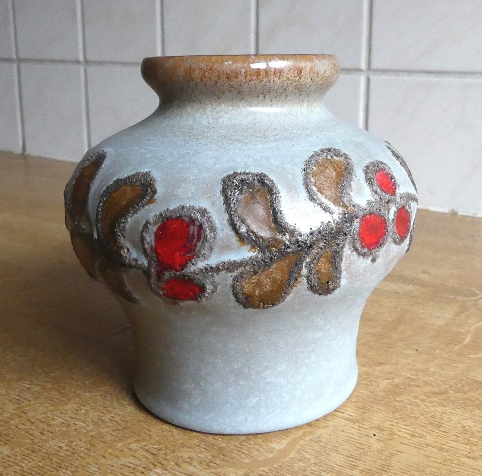 Strehla 1439 vintage vaas grijs rood fat lava West-Germany A, Ophalen of Verzenden, Gebruikt, Rood