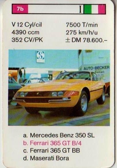 Kw461 autokaartje ferrari 365 gt b/4, Ophalen of Verzenden, Zo goed als nieuw, Auto's
