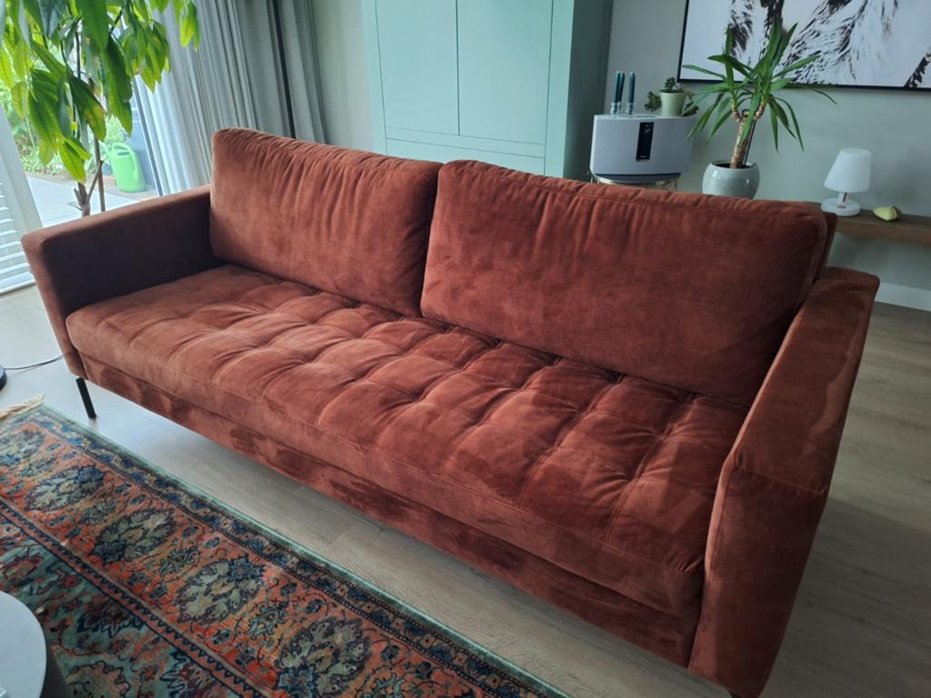 Fluwelen 3-zits bank, 215 x 90 cm, nieuwstaat, Huis en Inrichting, Banken | Bankstellen, Ophalen, Driepersoons, 75 tot 100 cm